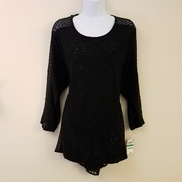 Alfani Tops - Alfani Black Sheer Mixed Media Hi-Low Knit Top